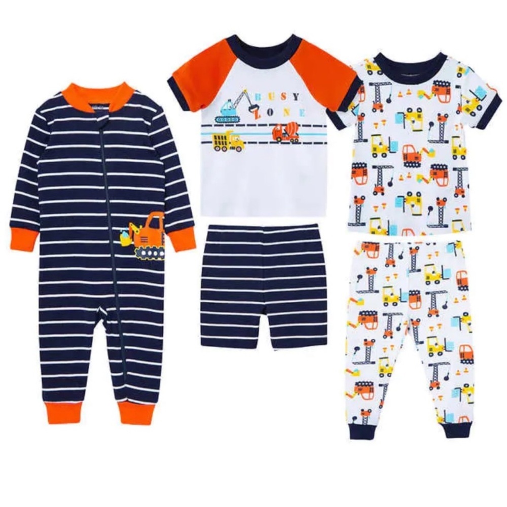 NWT Little Me Kids 5-piece Cotton Pajama Set Construction cozy comfy winter